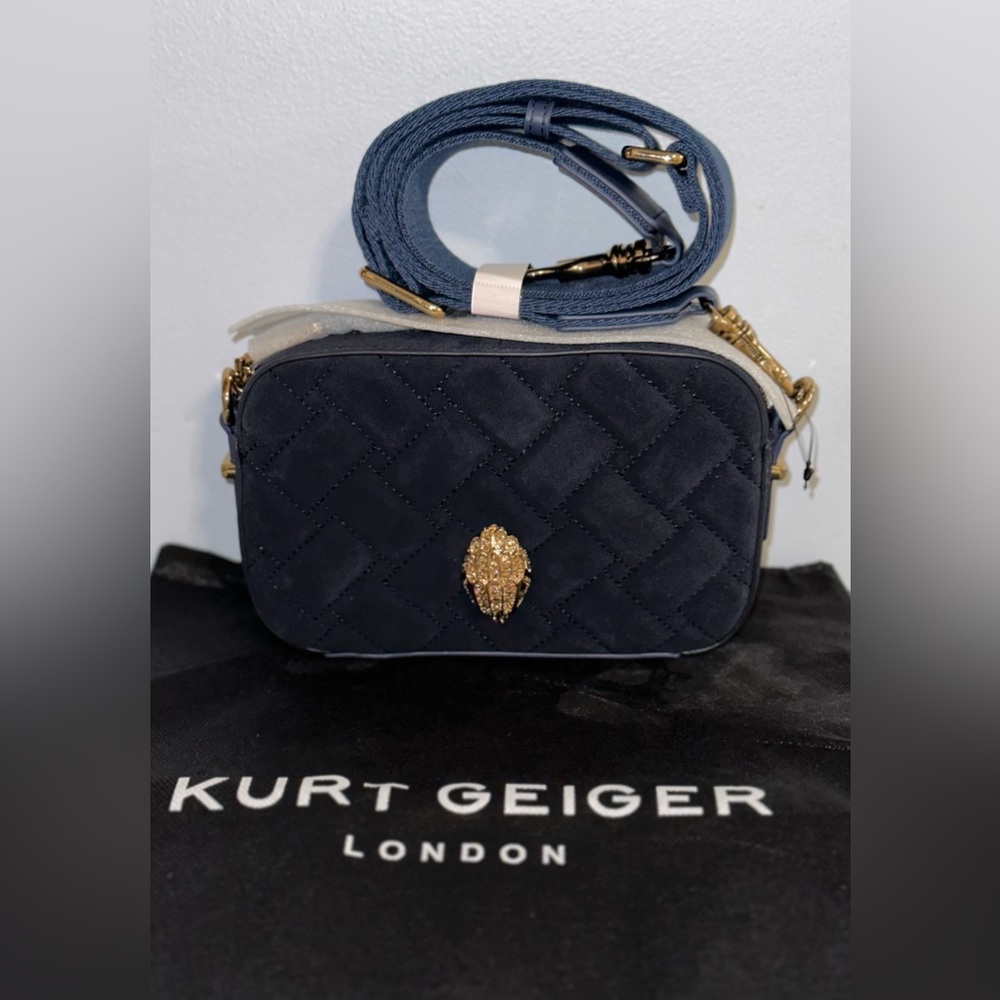 NWT KURT GEIGER LONDON Kensington Small Dark Blue Leather Camera Bag